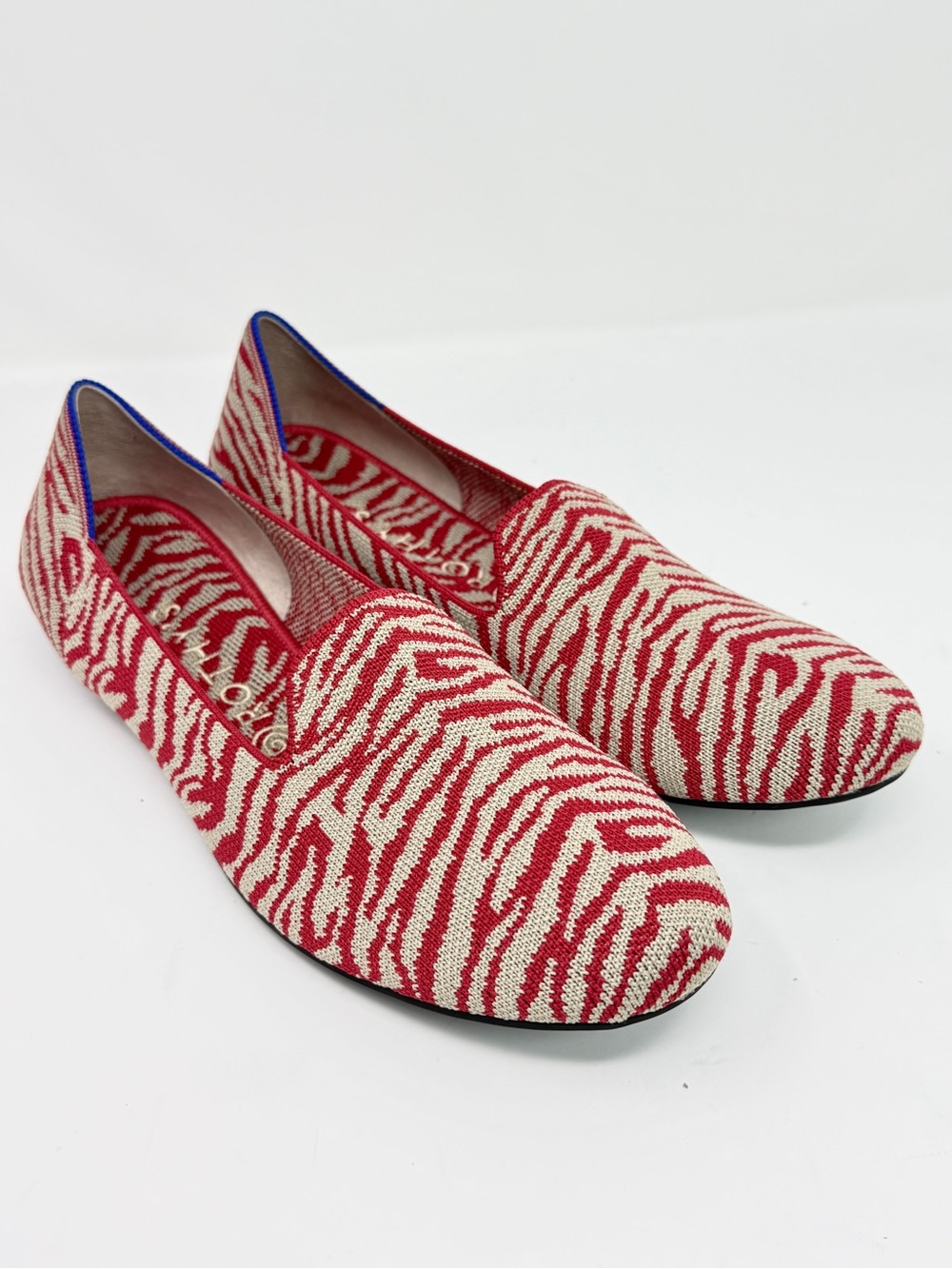 Rothy’s The Almond Loafer Zebra Print Flats Slip-On Shoes Red and Tan Size 10